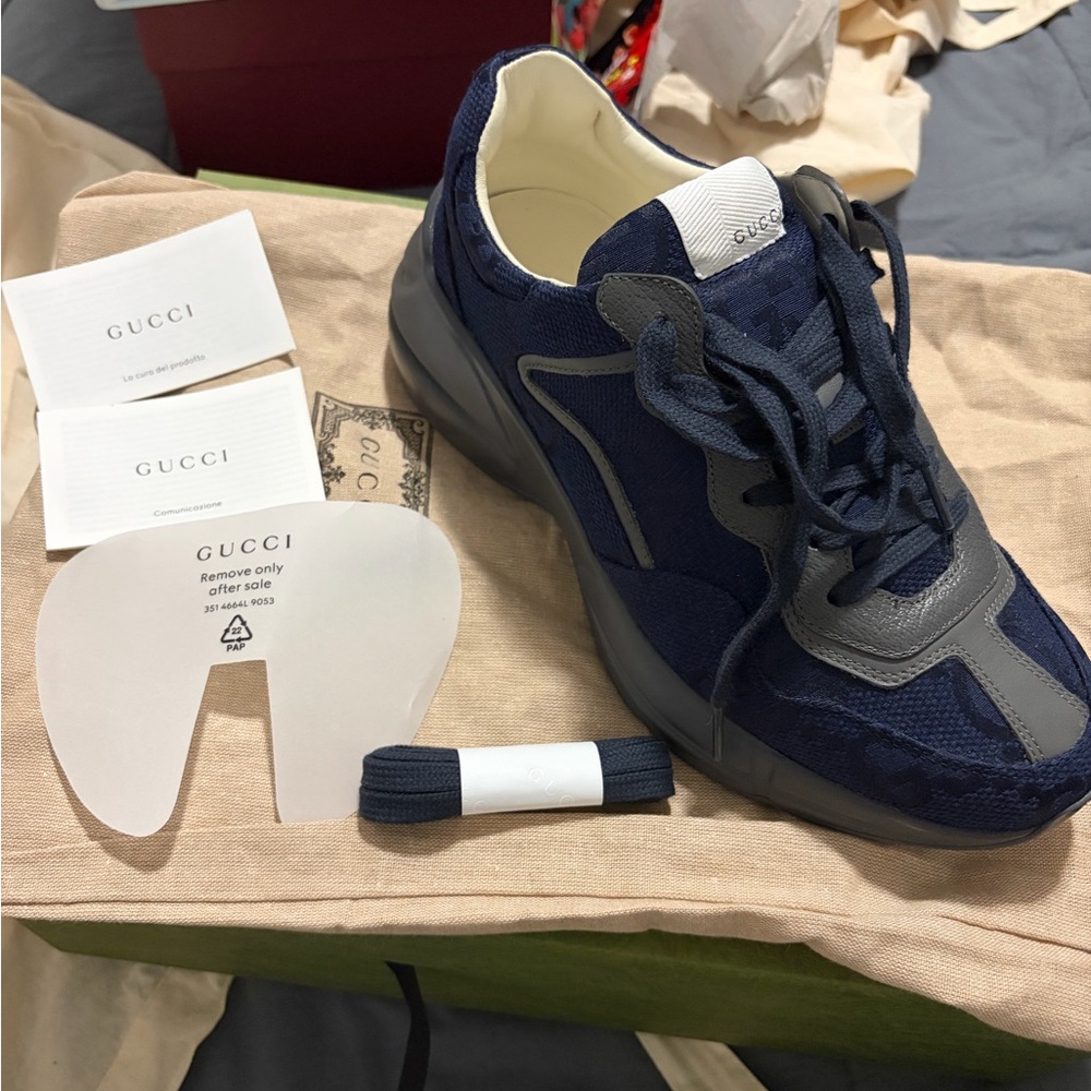 Gucci Dark Blue Sneakers with Black Soles